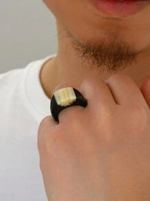 1pc Vintage Handmade Colorful Horn Texture Patchwork Ring, Couples Accessory, Gift For Friends - Multicolor - View 2