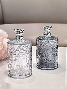 1 pieza Caja de almacenamiento de escritorio/baño, adecuada para guardar palillos, hilo dental, brochas de maquillaje pequeñas, con tapa para evitar el polvo, decorada con conejo/oso, adecuada para el hogar, hotel, restaurante. Gran regalo para mujeres, regalo de Navidad.