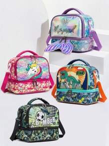 Kids Insulated Lunch Bag With Two Compartments Adjustable Strap Bento Box Cooler Bag For Boys Girls Leakproof Thermal School Travel Tote Lunch Box - Multicolor - View 2