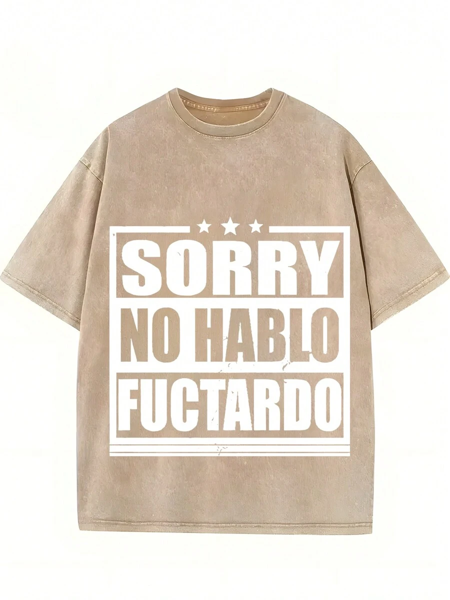 1 Piece, Sorry, I Didn't Mention Fuctardo Print, Men's Round Neck Short Sleeved Casual Cotton T-Shirt, Suitable For Daily Wear - Khaki - View 1