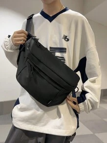 Casual Chest Bag, Couples, Fashion Shoulder Crossbody Bag, Large Capacity, Nylon, Black, White, Multi-Layer Messenger Bag, Sling Bag Travel Essentials Holiday Essentials Bag For Men Fanny Pack Bags Men Summer Back To School The Sporty Life Belt Summer Bag Springbreak Vacation Bag Pack Belt Bag Waist Bag School Supplies Belts New Life Items For Students Men Essentials Side Bag Graduation Small Bag For Men Body Bag For Men Belt Bag For Men Hiking Accessories - Multicolor - View 1