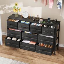 GIKPAL 10 Drawer Dresser For Bedroom, Dresser TV Stand With Power Outlets, Entertainment Center Chest Of Drawers For 55'' Long TV, Wide Fabric Dresser For Storage And Organization - Hạt gỗ đen - Xem 6