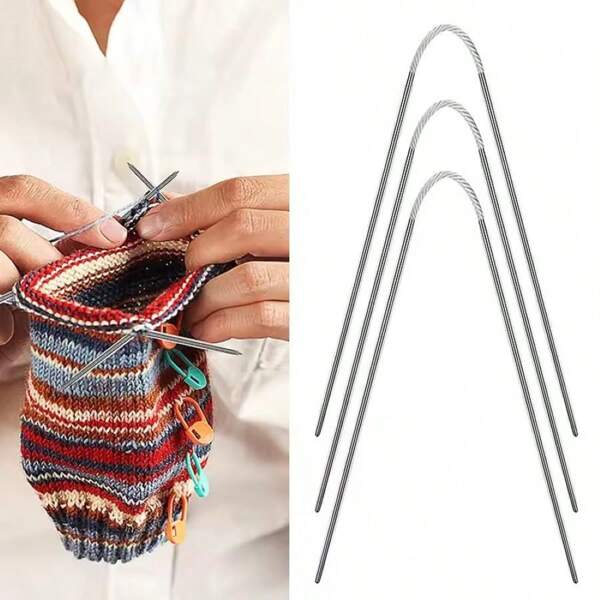 3 Pcs/Set Circular Knit Needles Cable Knitting Needles Metal Flexible Stainless Steel For Babies Sleeves Socks Sewing Accessories