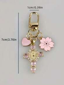 Christian Themed Cross, Heart And Flower Charm Keychain - Suitable For Wallet, Backpack, Earphone Case Decoration, With Keyring, Applicable For Luggage And Car - Integrated Ornament Combining Floral And Romantic Elements, Ideal For Women's Day Gift, Faith Jewelry Pendant Decoration, Multifunctional Mountaineering Keychain, Unique Stationery, Backpack Accessory, Perfect Birthday Gift And Educational Tool - Multicolor - View 9