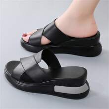 Women's Platform Slide Sandals, Casual Thick Sole Slippers, Comfortable Flip Flops - Black - View 1
