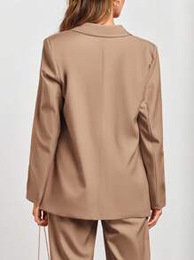 Women's Spring Two-Piece Work Suit Casual Loose Long Suit Jacket And Formal Wide Leg Pant Suit With Pockets - 卡其色 - 查看 6
