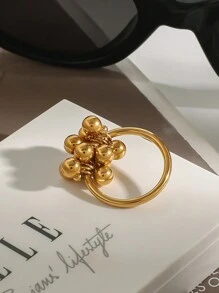 Uworld 1 pieza de un anillo de acero inoxidable con baño de oro de 18K de diseño a juego en color dorado y plateado, con esfera metálica de moda y personalizado, adecuado para fiestas, vacaciones, festivales, ir al trabajo, etc. - diseño de bola de metal - Ver 8