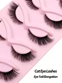 Asiteo 5 Pairs Cat Eye False Eyelashes, Flared Ends, Elongate Eyes, Natural & Fluffy, Makeup Lashes - 黑色 - 查看 2
