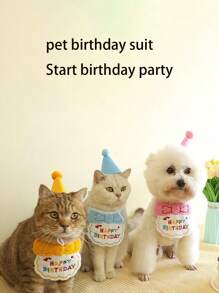 Adorable Dog Birthday Hat & Bandana Set!Happy Birthday Bib And Party Hat Mini,Doggy Cat Adjustable Drool Scarf,Pet Birthday Costume Pet Supplies Happy Puppy Happy Puppy - Multicolor - View 7