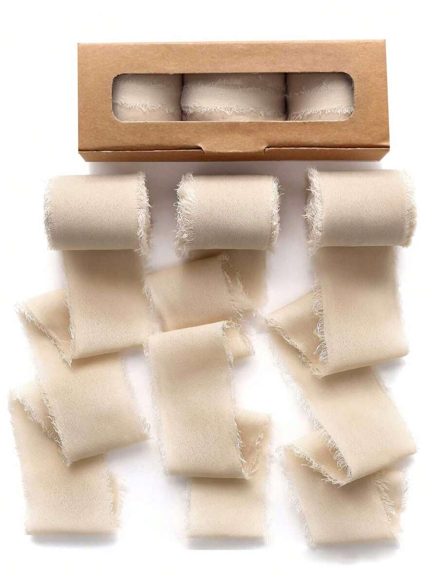 1.5 Inch X 16.4 Ft Beige Satin Ribbon, Christmas Chiffon Ribbon, Christmas Gift Ribbon Set, Suitable For Wedding Decoration, Wedding Invitations, Bouquet Wrapping, Fresh Flowers, Bridal Bouquet, DIY Crafts