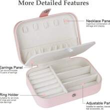 1 pieza Caja de joyería portátil de doble capa, organizador de joyas de viaje mini para aretes, anillos, collares, pulseras, almacenamiento multiusos, regalo del Día de San Valentín para joyas de mujer, para anillos, para collares, para pulseras, accesorio de joyería, bolsa de almacenaje de joyas, regalo de cumpleaños para mamá