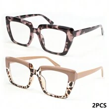 2pcs Elegant Color Reading Glasses For Women, Leopard Print & Ripple Pattern, Comfortable Spring Arms Big Square Frame Magnifying Glasses - Purple Leopard Print + Half Pink Leopard Print - View 11