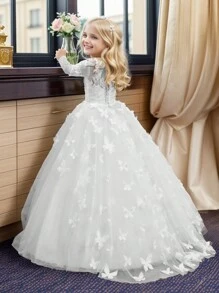 Aibaowedding Flower Girl Dress Fluffy Tulle Custom Ball Dress Lace Applique Princess Dress Wedding Party Girl - White - View 5