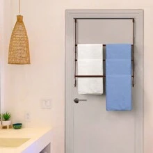 Adjustable Over The Door Towel Rack With Hooks, Triple Towel Bar Hanger For Bathroom - Đồng - Xem 7