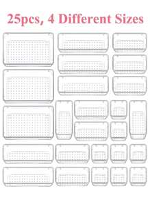 Klare Kunststoff Schubladenorganizer Set, 4 Stück/Set, 8 Stück/Set, 9 Stück/Set, 13 Stück/Set, 25 Stück/Set, verschiedene Kombinationssets, vielseitige Aufbewahrung für Bad und Waschtisch Schubladen, Aufbewahrungskisten für Make-up, Schlafzimmer, Küche Utensilien und Büro