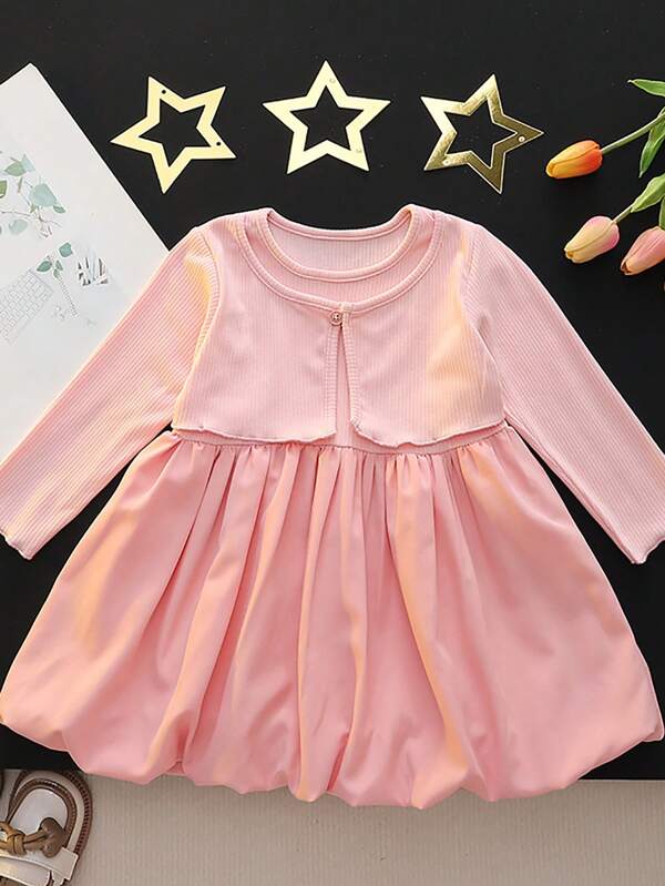 Baby Girl Stylish Spring/Autumn 2 Pieces Set Flower Bud Dress & Short Dress Outfit