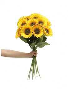7pcs, Realistic Sunflower Flower For DIY Crafts And Home Decor - Blooming Indoor/Outdoor Faux Flower For Bridal Bouquet And Table Decor.