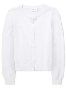 The Children's PLACE Girls Cardigan Button Front Long Sleeve School Uniform Basic - White - View 1