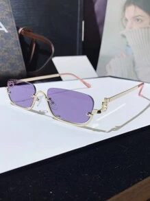 1 件金属半框矩形复古街头风 Y2K 简约优雅时尚眼镜，非常适合夏季海滩度假、户外、旅行 - 彩色 - 查看 5