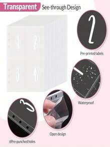 25sheets 100 Pockets With 1-100 Serial Number 6 Ring A5 Binder Sleeves,Apply To 100 Envelope Challenge Binder, 52 Week Money Saving Plan(Only Inner Pages) - White - View 2