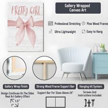 1 Pc Framed Canvas Wall Art Poster Coquette Girl Ribbon Bow Wooden Preppy Pink Desk Decor Girly Aesthetic Decor For Home Girls Room Bedroom Dorm College Apartment Wall Desk Shelf Tabletop Decoration For Living Room Bathroom Bedroom