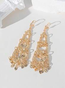 Herseygold 1 par de pendientes largos chapados en oro con luna creciente y flor, pendientes de lujo turcos nupciales con borla en forma de corazón, regalo de boda