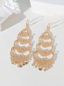 Herseygold 1 par de pendientes largos chapados en oro con luna creciente y flor, pendientes de lujo turcos nupciales con borla en forma de corazón, regalo de boda