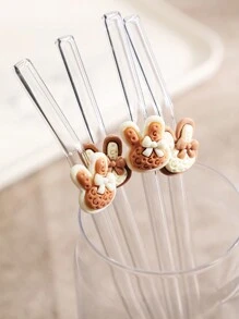 1st hittebestendig glazen rietje met strik en konijnenoordecoratie, geschikt voor het drinken van sap, melk, thee, koffie, koude dranken, gebogen rietjeontwerp, perfect voor terug naar school, geschenken, Kerstmis, Valentijnsdag, Nieuwjaar, verjaardag, elegante geschenkset