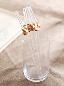 1st hittebestendig glazen rietje met strik en konijnenoordecoratie, geschikt voor het drinken van sap, melk, thee, koffie, koude dranken, gebogen rietjeontwerp, perfect voor terug naar school, geschenken, Kerstmis, Valentijnsdag, Nieuwjaar, verjaardag, elegante geschenkset