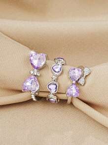 Set de 3 anillos con decoración de mariposa, corazón y cristal en estilo Y2K para niñas - Perfecto para citas, fiestas, regalos del Día de San Valentín o uso diario - Morado - Ver 4