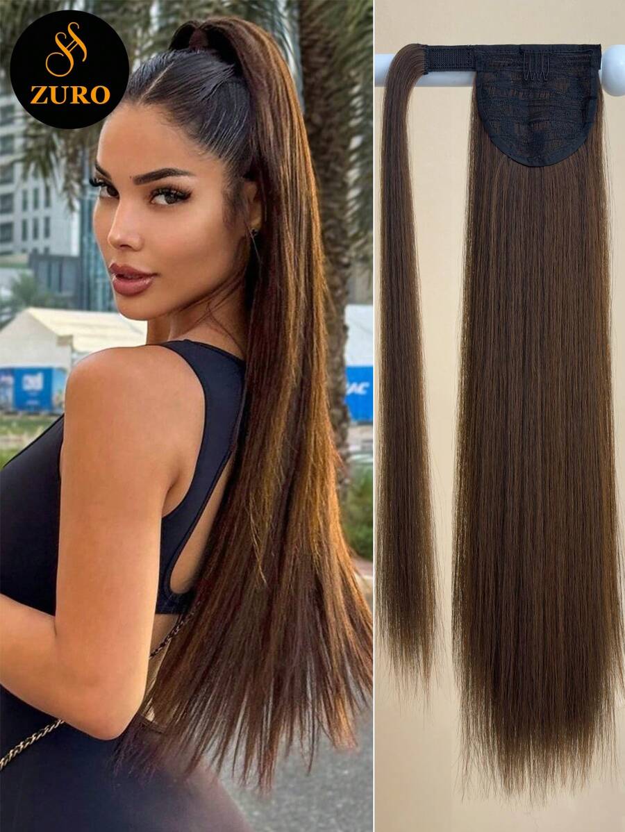 22-Inch Synthetic Clip-On Ponytail Hair Extensions, Long Straight Ponytail Wig, Heat Resistant, For Women