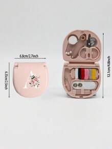1pc Pink Sewing Tool Box With Pink Floral White Letters A-Z, Perfect Gift For Beginners Sewing: 1 Portable Mini Sewing Set - Foldable, Diy Sewing Supplies And Accessories, Suitable For Travelers And Emergency Clothing Fixators, Mini Needle Box Portable Small Needle Bag Sewing Tool Combination Set Hotel Supplies