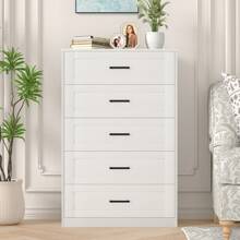 5 Drawer Dresser For Bedroom, White Dresser With Deep Drawers, Modern Tall Dresser Farmhouse Wooden Dresser Chest Of Drawers For Living Room, Hallway, Entryway - trắng - Xem 4