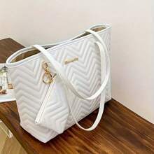 1PC Ladies Bag Fashion Quilted Tote Bag - Large Capacity Solid Color Women's Shoulder Handbag & Purse Texture Commuter Tote Bag - Multicolor - View 9