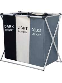 Cesta para Ropa 3 Secciones Plegable Organización Almacenamiento - Blanco y Negro - Ver 1