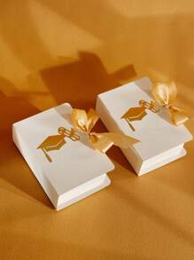 5pcs Stylish Mini Graduation Gift Boxes: Elegant White Boxes With Gold Graduation Cap Design And Delicate Ribbons, Perfect For Holding Candies, C Hocolates, And Small Gifts. Ideal For Graduation Season Celebrations, Adding A Touch Of Class And Joy To Your Special Events. - 12.5X9X4cm - View 2