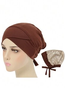 1pc Double Layer Modal Satin Hijab Cap Islam Undercap With Tie Bonnet Instant Hijabs For Women Turkish Scarves Muslim Turban Bandana