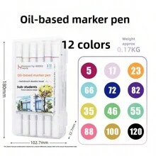 Set de stylos-feutres à double pointe à base d'huile - 12 couleurs/18 couleurs/24 couleurs/36 couleurs/48 couleurs en option. Indispensable pour les carnets de dessin, avec des couleurs vives, un séchage rapide, imperméable et résistant à la décoloration. Conception professionnelle, convient pour les cahiers, les bandes dessinées, le graffiti, le design, l'écriture, le marquage. Long-lasting et durable, livré avec un boîtier de rangement portable transparent. Sans danger pour les enfants. Un cadeau créatif idéal pour la rentrée scolaire