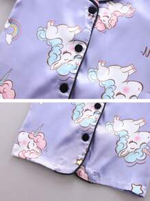 Conjunto de Pijama Infantil Feminino com Camisola Curta de Seda de Gelo e Calça, 2 Peças, Roupa Casual para Criança e Menina Pequena