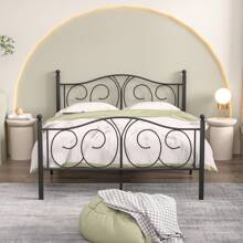 VECELO Double Bed Frame With Headboard And Footboard, Steel Slat Support, Modern Platform Bed, No Box Spring Needed - 黑色 - 查看 1
