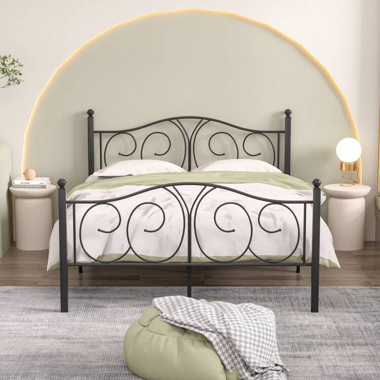 VECELO Double Bed Frame With Headboard And Footboard, Steel Slat Support, Modern Platform Bed, No Box Spring Needed - 黑色 - 查看 1