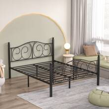 VECELO Double Bed Frame With Headboard And Footboard, Steel Slat Support, Modern Platform Bed, No Box Spring Needed - 黑色 - 查看 8