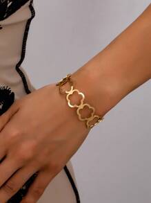 1 件简约金色金属镂空花朵和三叶草手链，百搭配饰，适合女性派对、聚会、晚装、礼物 - 金黃色 - 查看 6