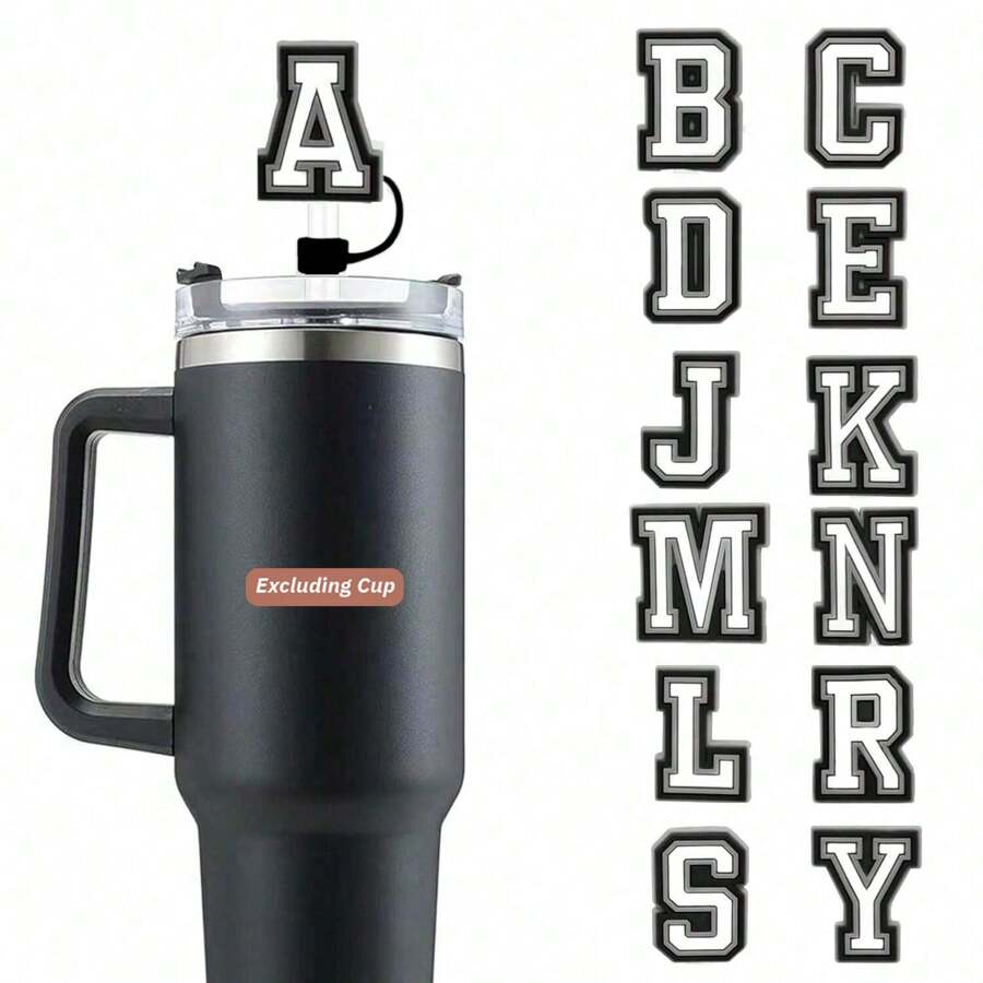 10毫米吸管盖和吸管套套装，适用于30盎司和40盎司杯子，可定制字母吊坠，适用于保温杯、厨房用品，是圣诞节和情人节的理想礼物。