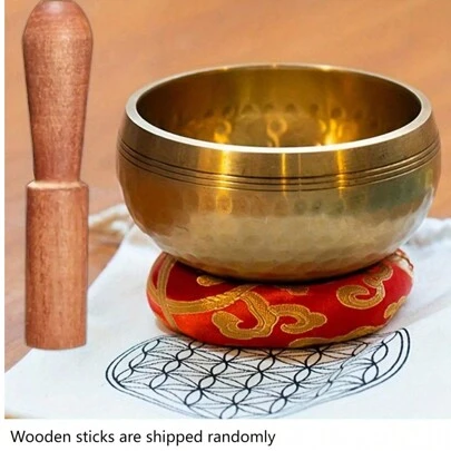 Sångskålsset - 3 tums handgjord meditationsskål för yoga, ljudläkning, chakrabalansering och mindfulnessövningar - Inkluderar klubba, inget fodral eller påse - (Brickfärger och träpinnar skickas slumpmässigt