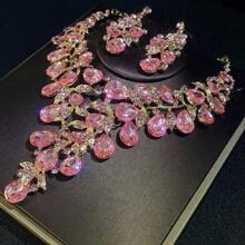 Juego de joyas de lujo para mujer, set de 3 piezas que incluye collar y aretes, adecuado para novia, boda, banquete y ocasiones formales