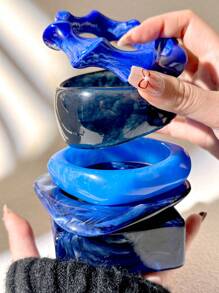 优雅蓝色树脂手链，性感大胆的不对称袖口手镯，适合日常佩戴