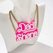 Customized Acrylic Name Pendant Necklace, Pink & White Letter Necklace - Cute Y2K Style Double Layer Design - Non-Plated Fashion Jewelry, Golden Chain, Birthday Gift Christmas Gift - Multicolor - View 2
