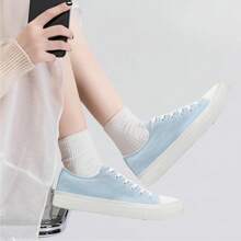 Ladies Canvas Shoes Men Women, Unisex Lace Up Plimsolls Pumps Low Top Trainers For Men Casual Sneakers Canvas Plimsoles Flat Shoes - Light Blue - View 2