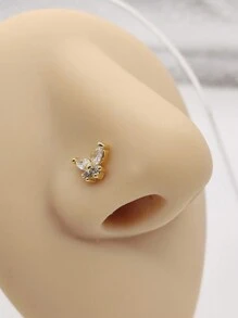 1pc Light Luxury Elegant Butterfly Style L Rod Nose Stud Micro Inlay Zirconia Piercing Nose Stud Ladies Girls Gift Jewelry